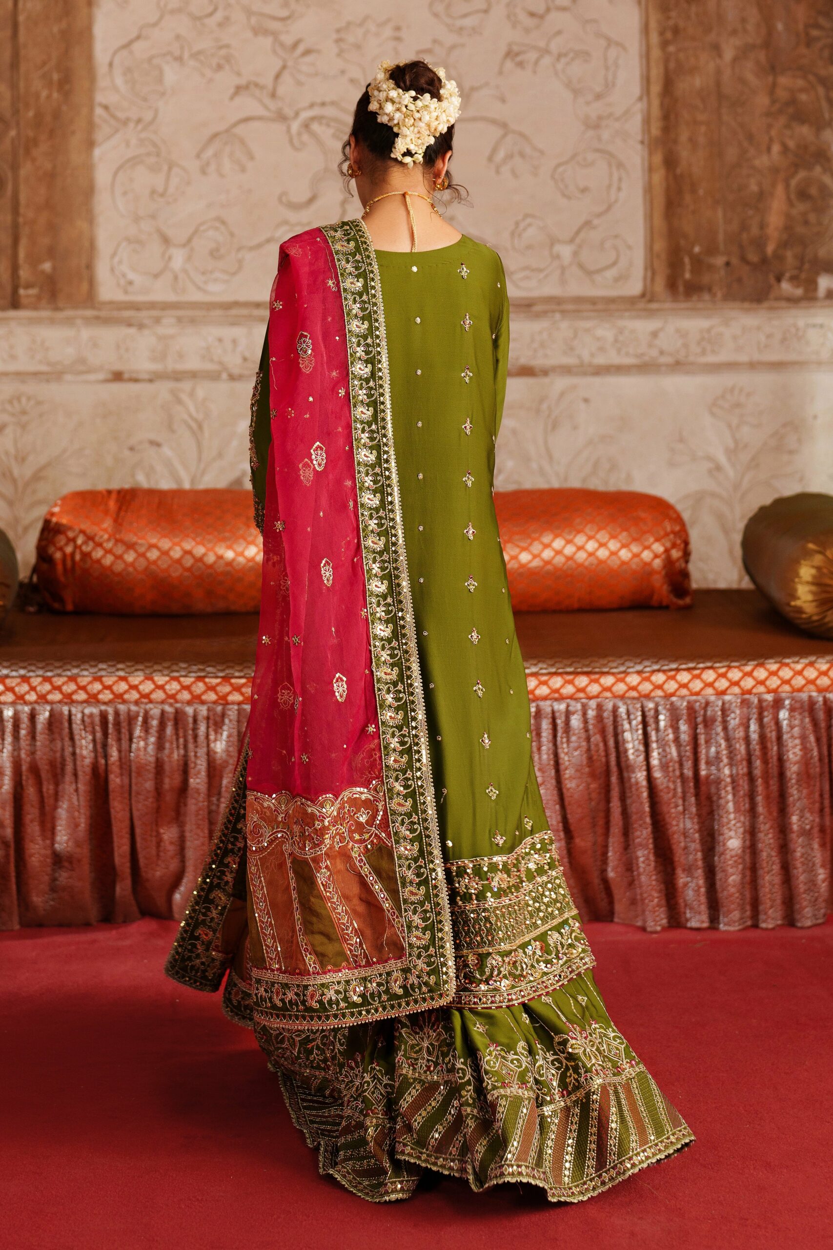 elegant olive green pakistani wedding dress with embroidery elegant olive green pakistani wedding dress with embroidery