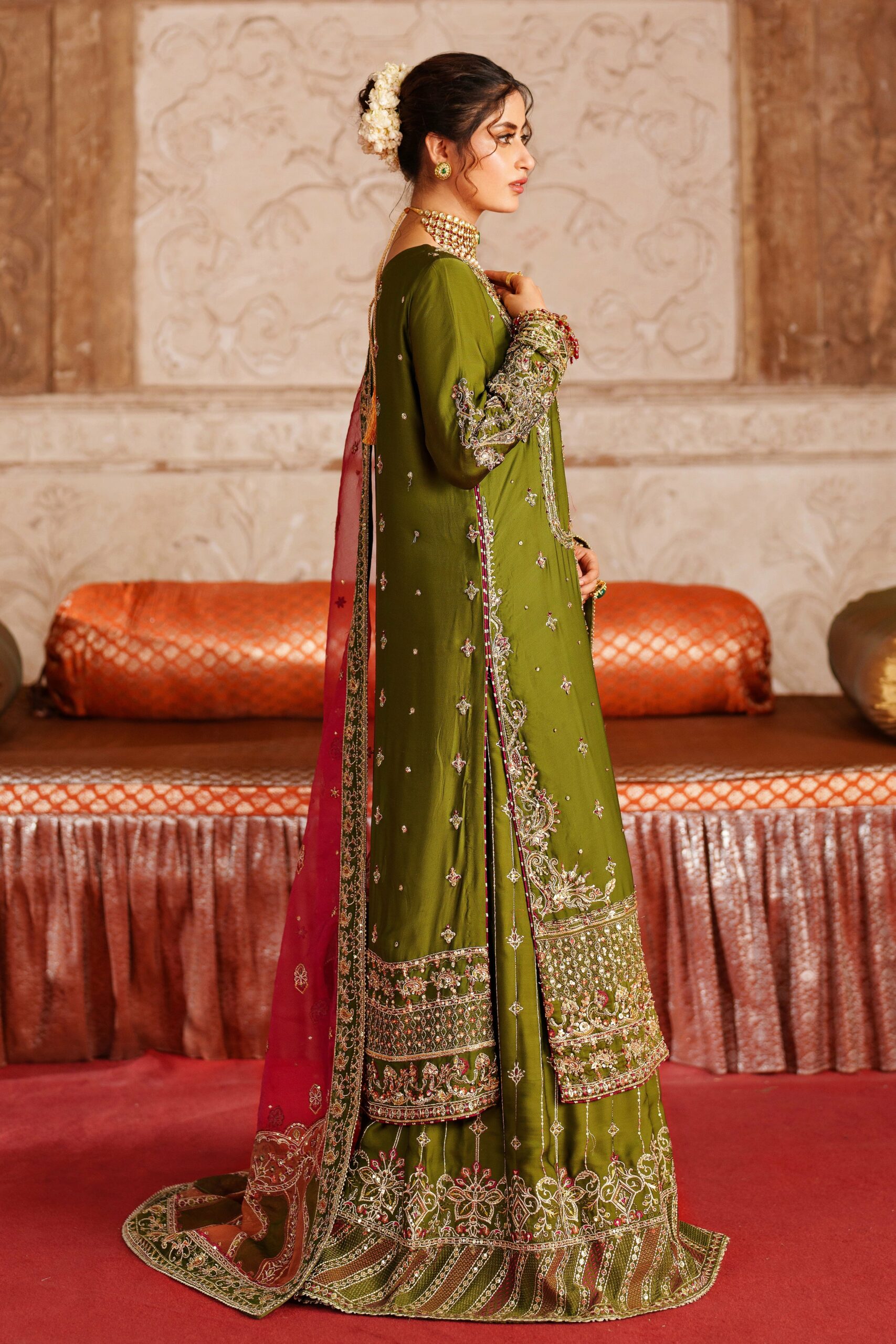 elegant olive green pakistani wedding dress with embroidery elegant olive green pakistani wedding dress with embroidery