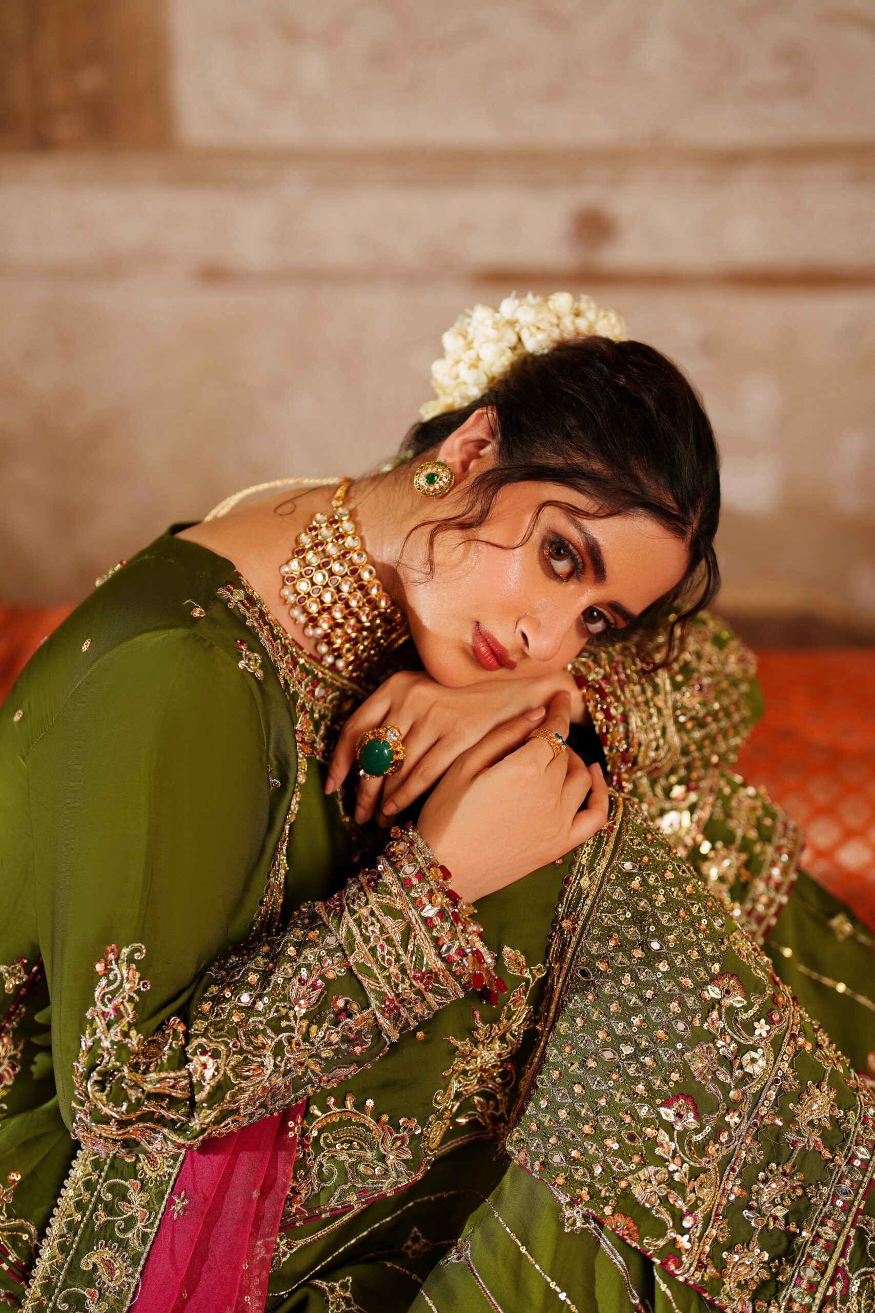 elegant olive green pakistani wedding dress with embroidery elegant olive green pakistani wedding dress with embroidery