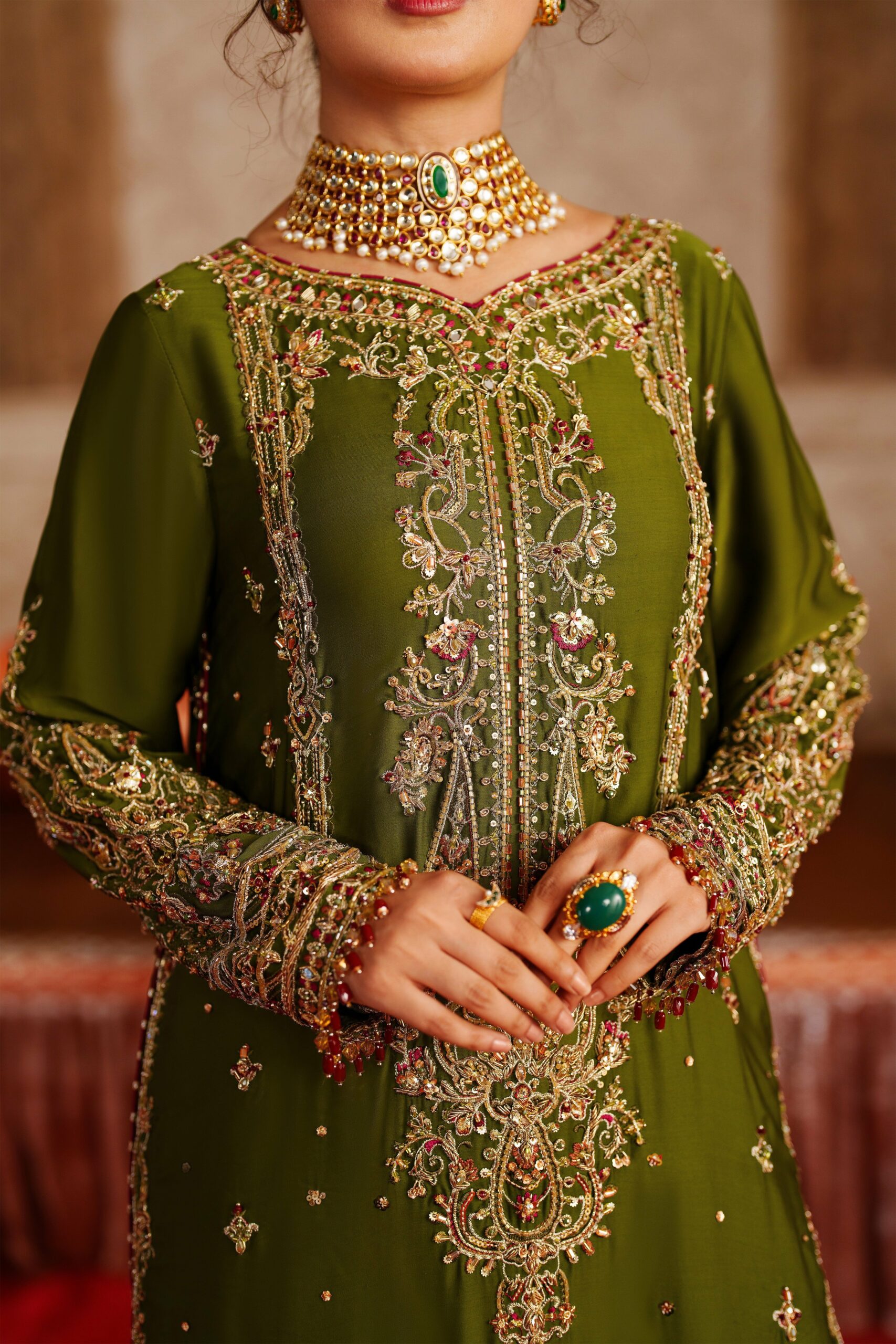 elegant olive green pakistani wedding dress with embroidery elegant olive green pakistani wedding dress with embroidery